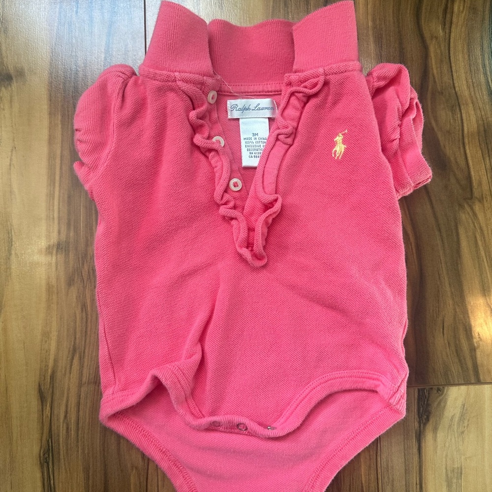 Ralph Lauren Coral Baby Bodysuit with Embroidered Logo